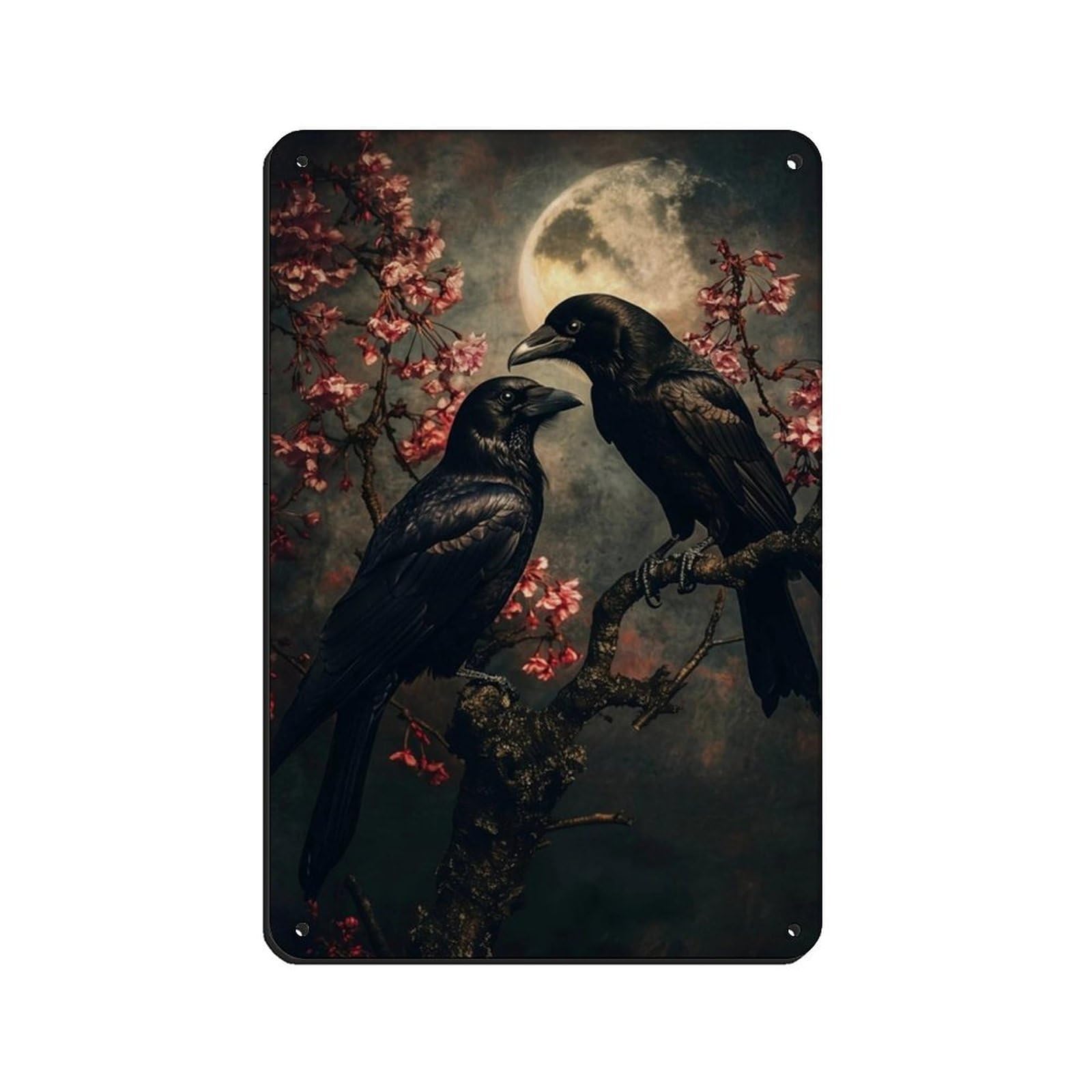 Raven Couple in Dark Forest Art Retro Poster Metal Tin Sign Chic Art Retro Iron Painting Bar People Cave Cafe Family Garage Poster Wall Decoration 8x12inch(20x30cm)