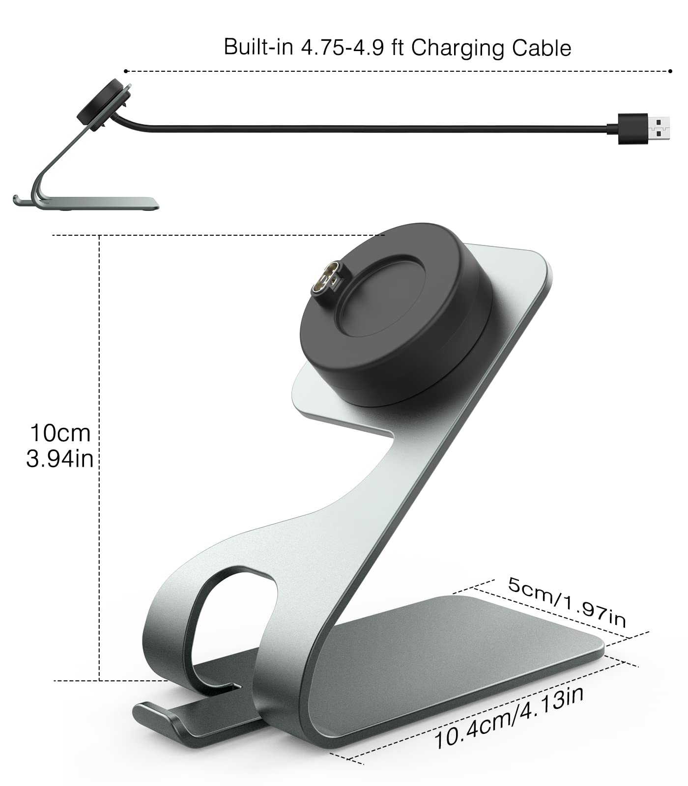 MoKo Charger Compatible with Fenix 7/7S/7X/6/6S/6X Pro/5/5S/5X/Vivoactive 3/4/4S/Forerunner 45/245/945/Venu 2/2 Plus/Instinct, Aluminum Charging Dock Station with 4.9ft 150cm Cable, Space Gray
