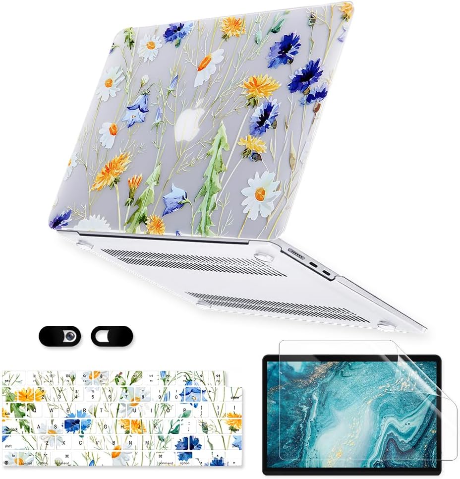 Case for MacBook Pro 14 inch M5 M4 M3 M2 M1 A3434 A3112 A3185 A3401 A2918 A2992 A2779 A2442 2025-2021 Release, 3D Effect Matte Clear See Through Hard Cover&Keyboard Cover, Floral Pattern