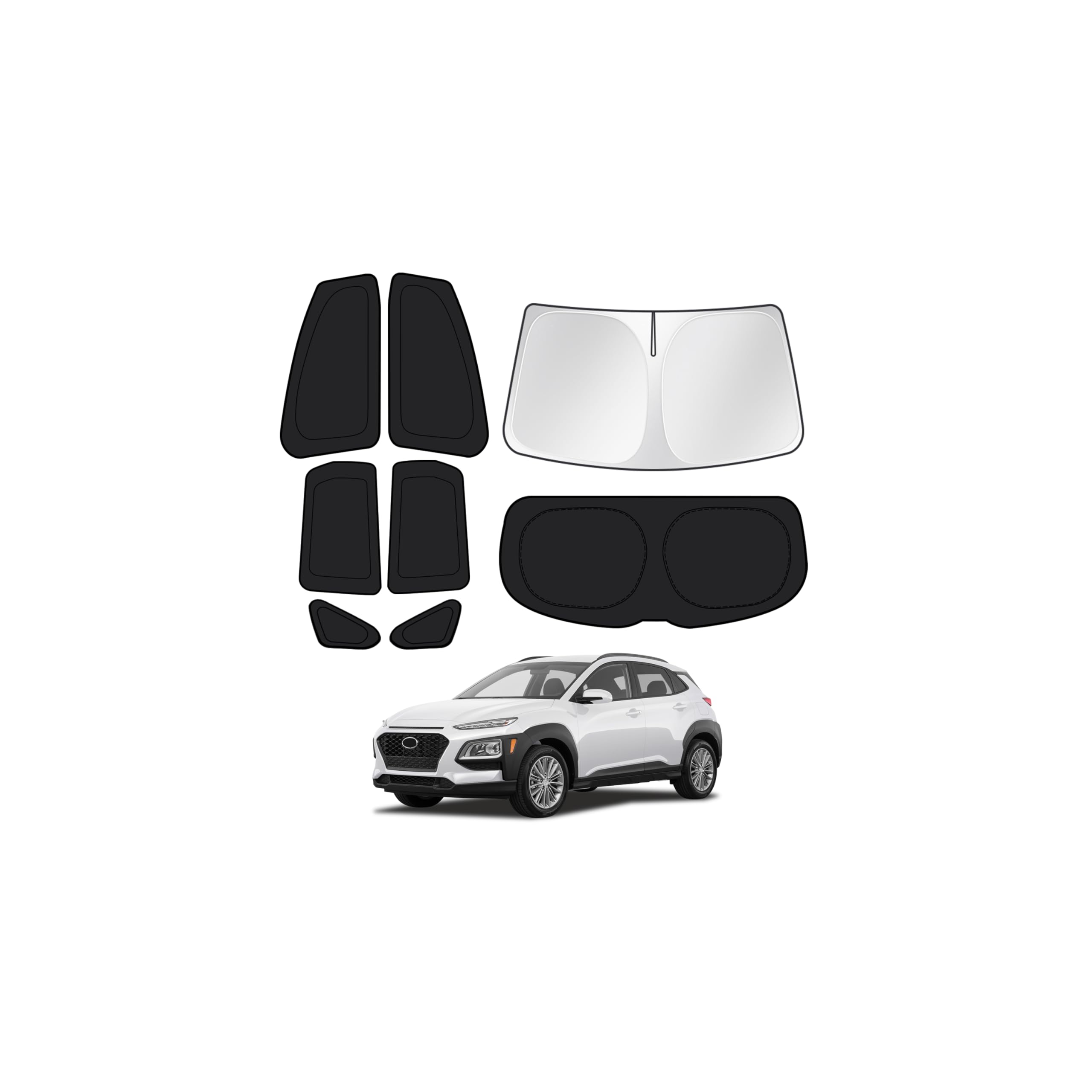 Canvcle Window Shades for 2018-2023 Hyundai Kona Accessories Windshield Sun Shade Side Rear Window Covers Sunshade Sun Visor Shield Privacy Protection for Camping Keep Vehicle Cool Black 8PCS
