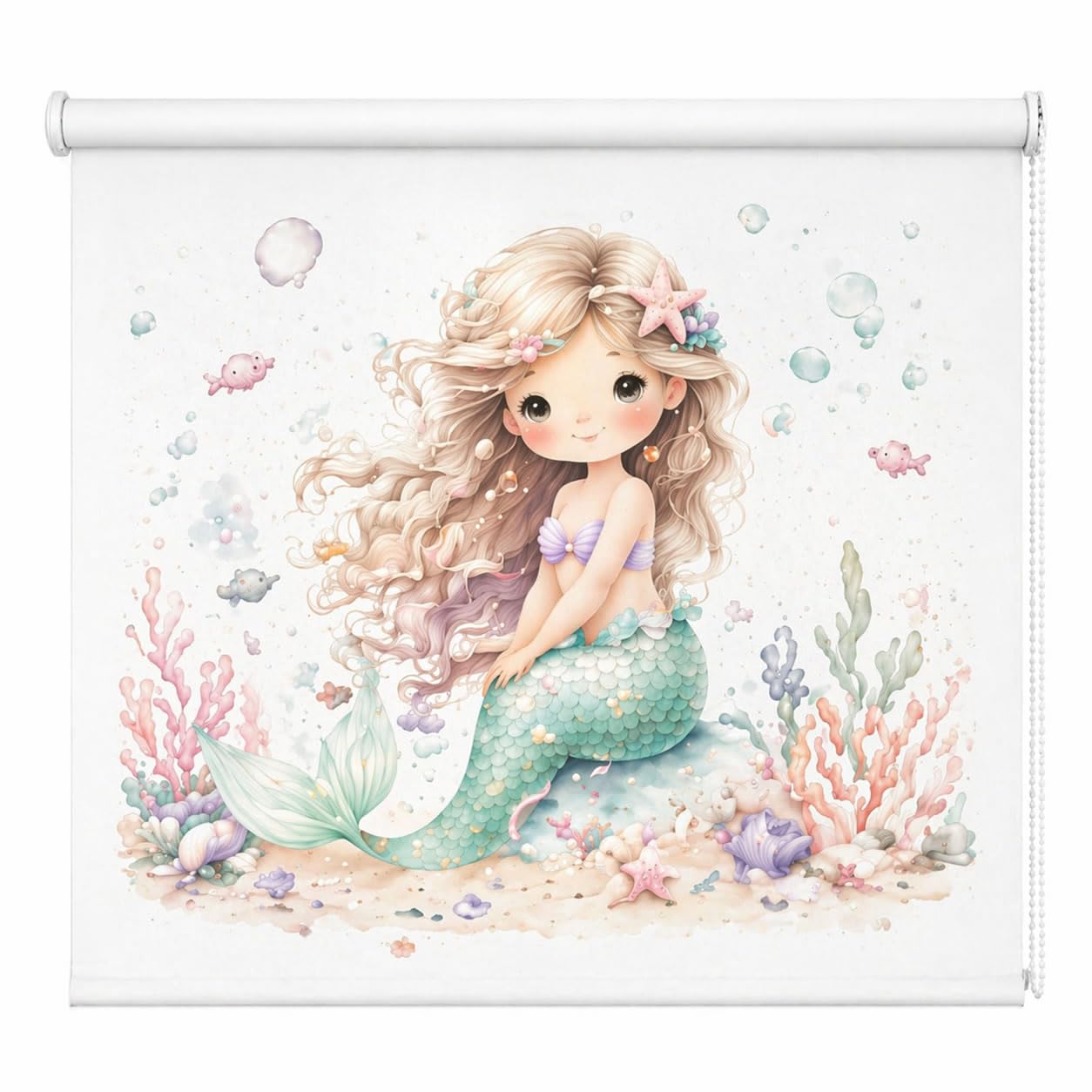 Estor Enrollable Infantil Niña a Medida – Diseño Sirena – Tejid Translucido Calidad - Decoración Habitación Infantil – Hecho en España