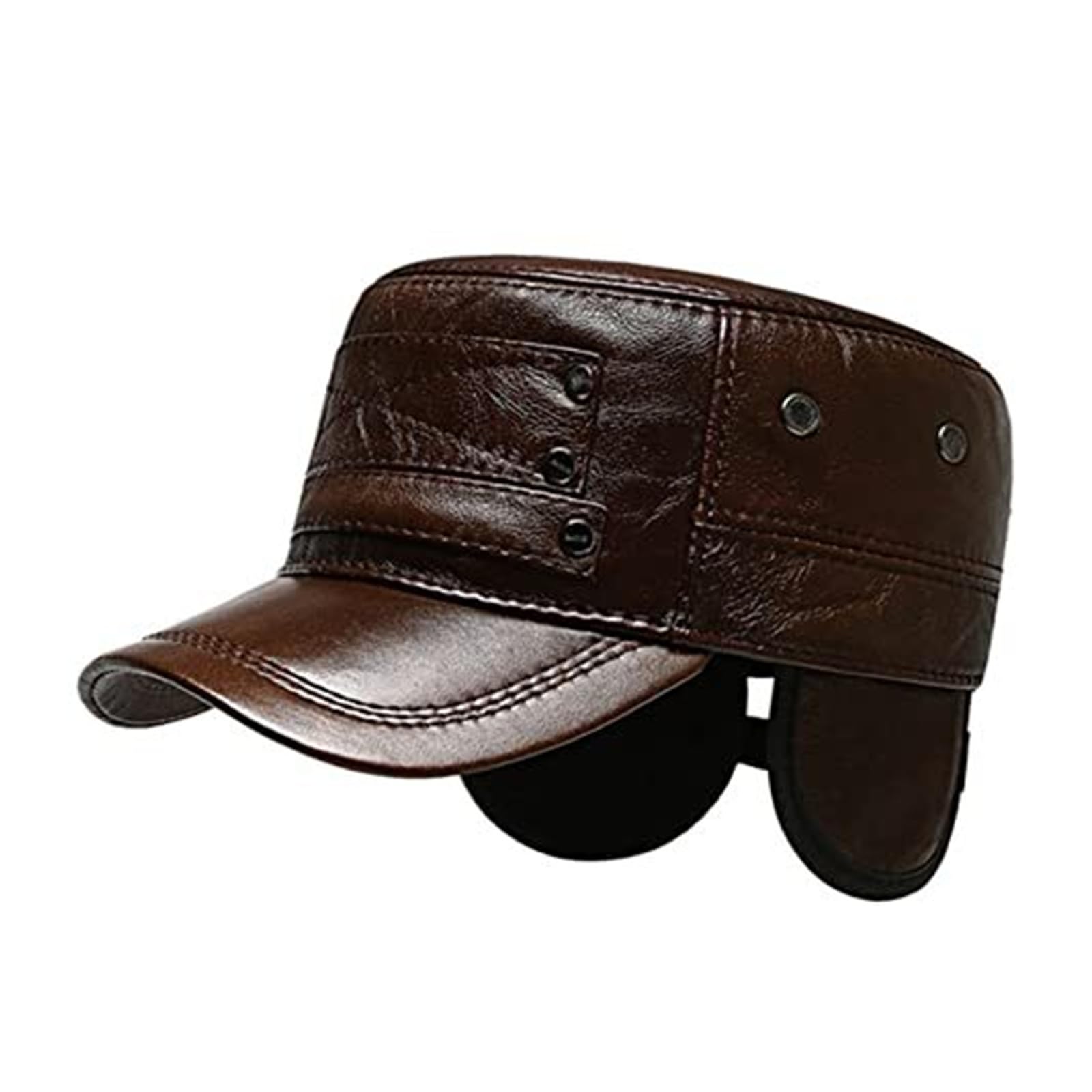 Men's Warm PU Leather Flat Cap Vintage Newsboy Beret Driving Irish Hat - Dark Brown