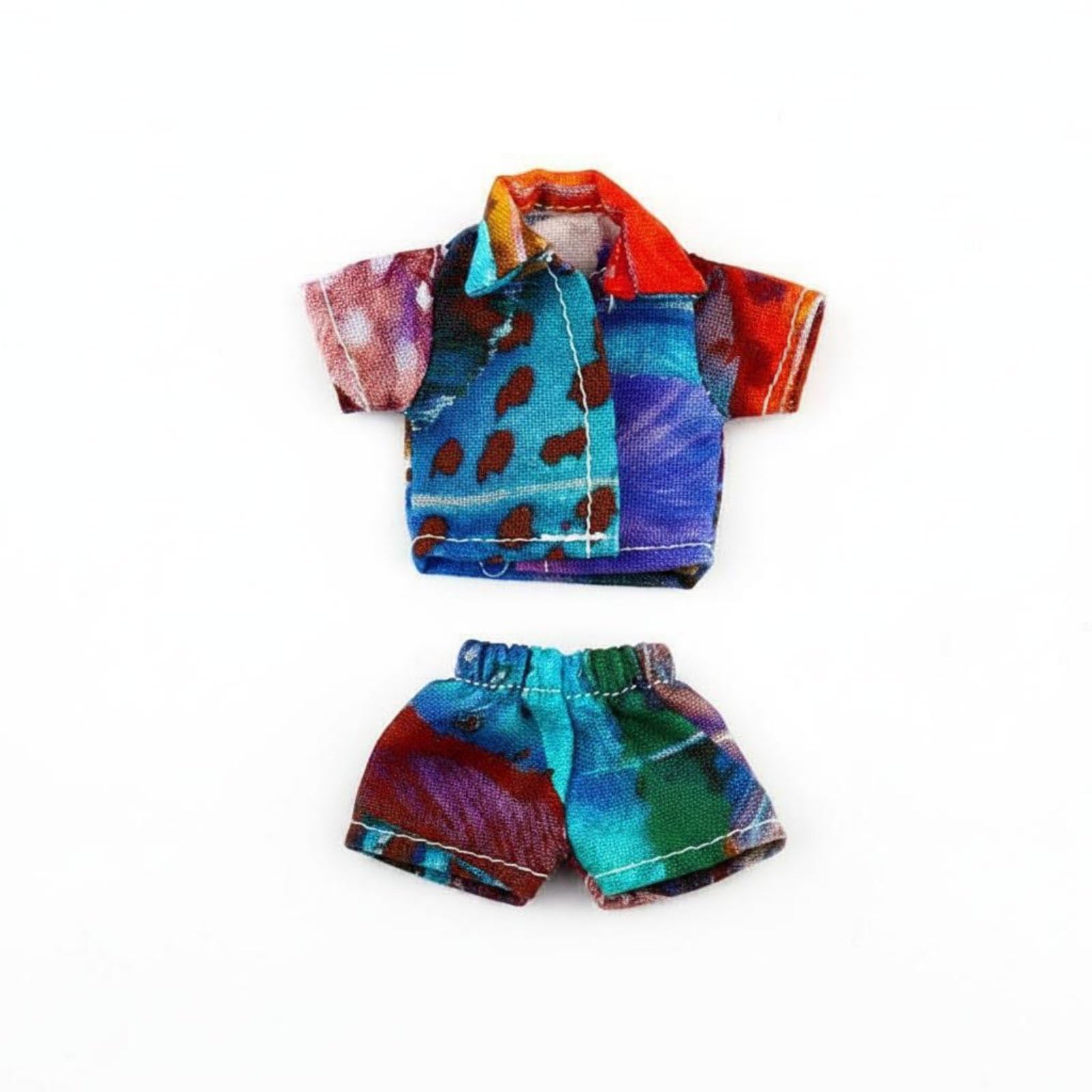 perfeclan Doll Printed Shirt Miniature Doll Clothes OB11 Outfit Soft Material Vivid Hawaiian Floral Design Stitching Suitable for Collection Gift Giving Home Display , Red Pattern SET