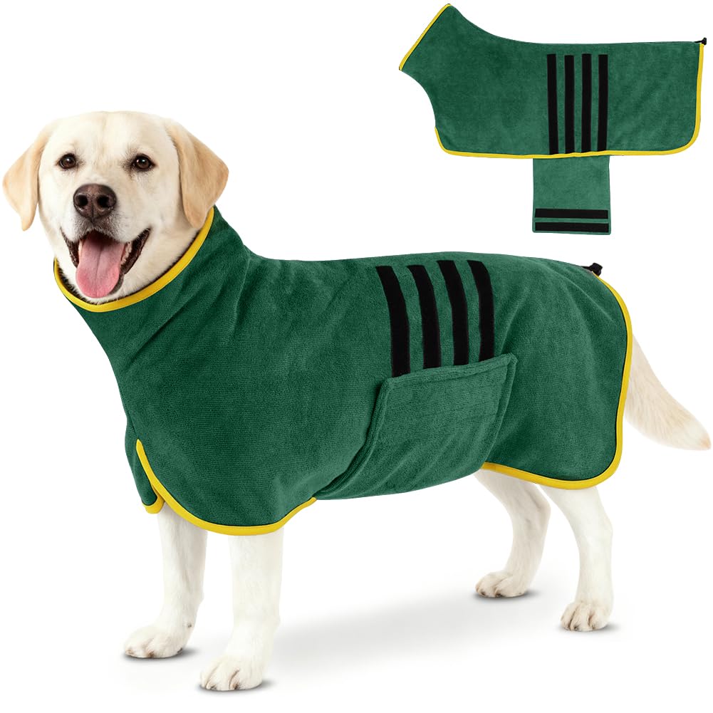 AOOTE Dog Bathrobe, Dog Drying Coat, Microfiber Dogs Drying Coat, Dryings Coats Ultra Absorbent with Velcro Closure & Adjustable Straps, Dryings Robe for Dogs Post Bath Swimming, Dark Green, XL — image 1