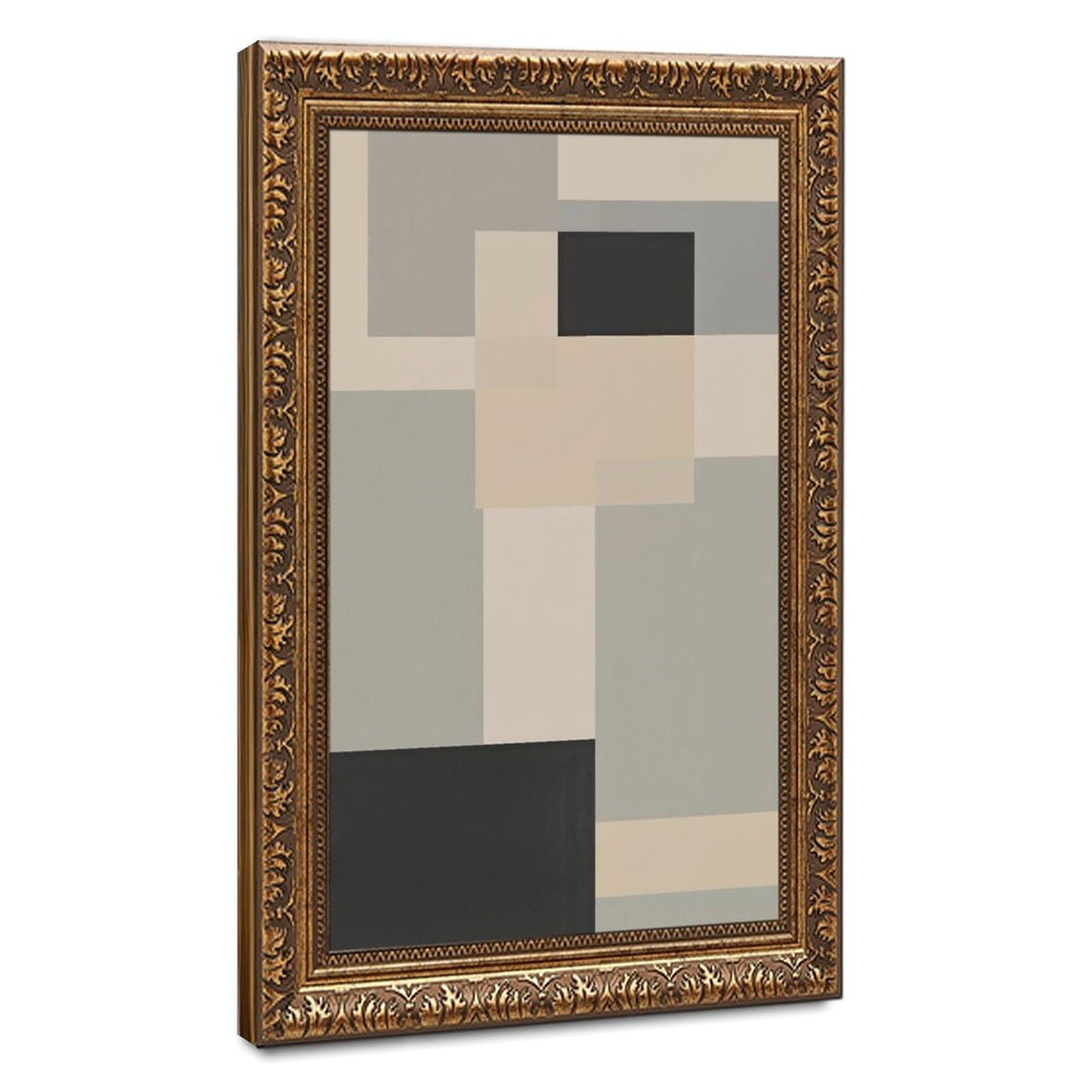 ELKPDOE Neutrales abstraktes und minimalistisches Poster, Leinwand-Poster, Schlafzimmer-Dekor, Sportlandschaft, Büro, Raumdekoration, Geschenk, Retro, goldener Rahmen, 40,6 x 61 cm (L x B)