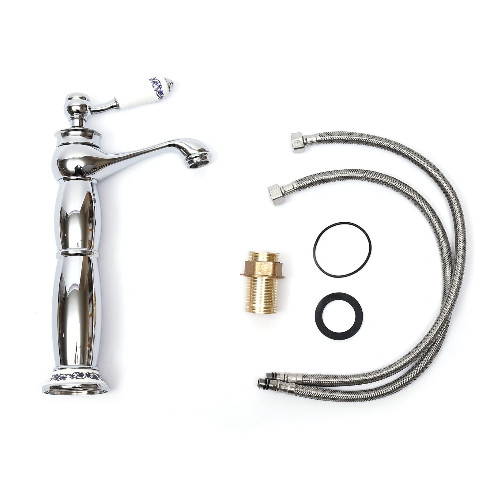 Retro armatura umywalkowa jednouchwytowa umywalka armatura armatura antyczny mosiądz bateria mieszakowa Faucet z 2 wężami przyłączeniowymi do łazienki, kuchni, srebrna