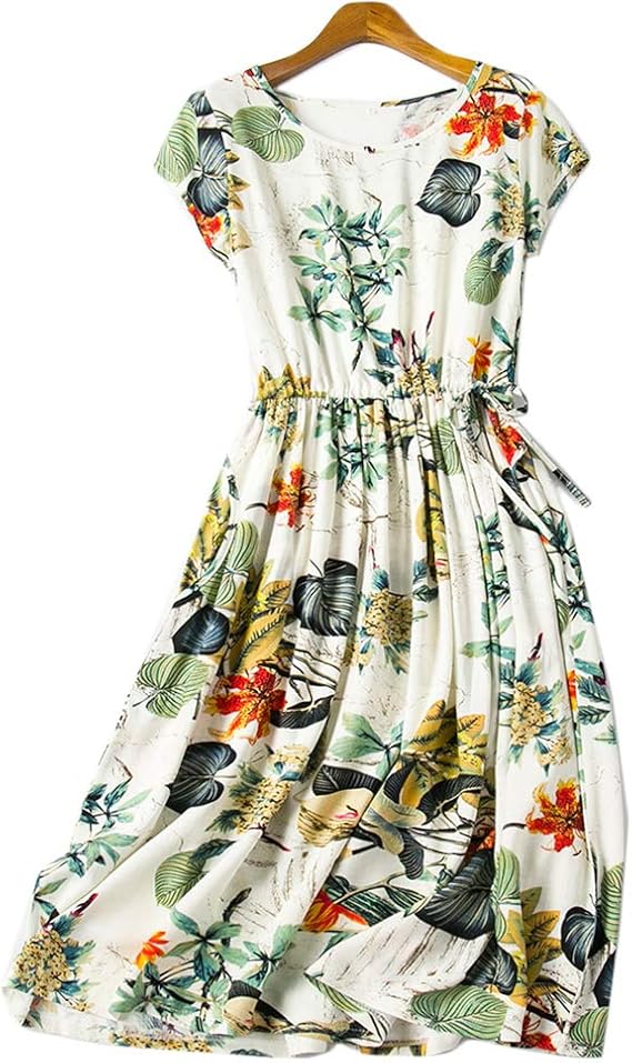 Amazon Co Jp Caixingyi レディース ドレス ワンピース 花柄 半袖 ゆったり 膝丈ワンピース ロング 体型カバー きれいめ 上品 丸首 ノースリーブ 夏 リゾート マキシワンピース 旅行 ビーチ Xxxl 花柄7 服 ファッション小物