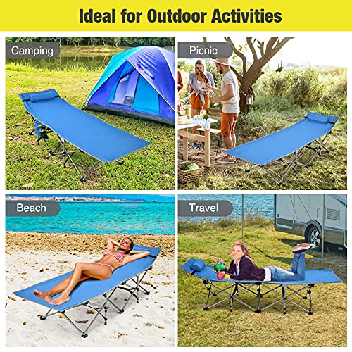 Goplus Camping Cot, Folding Camping Bed For Adults W/Carrying Bag, 500 Lbs Max Load, Side Pocket, Detachable Pillow, Lightweight Portable Sleeping Cot For Home Office Hiking Picnic #TOP7