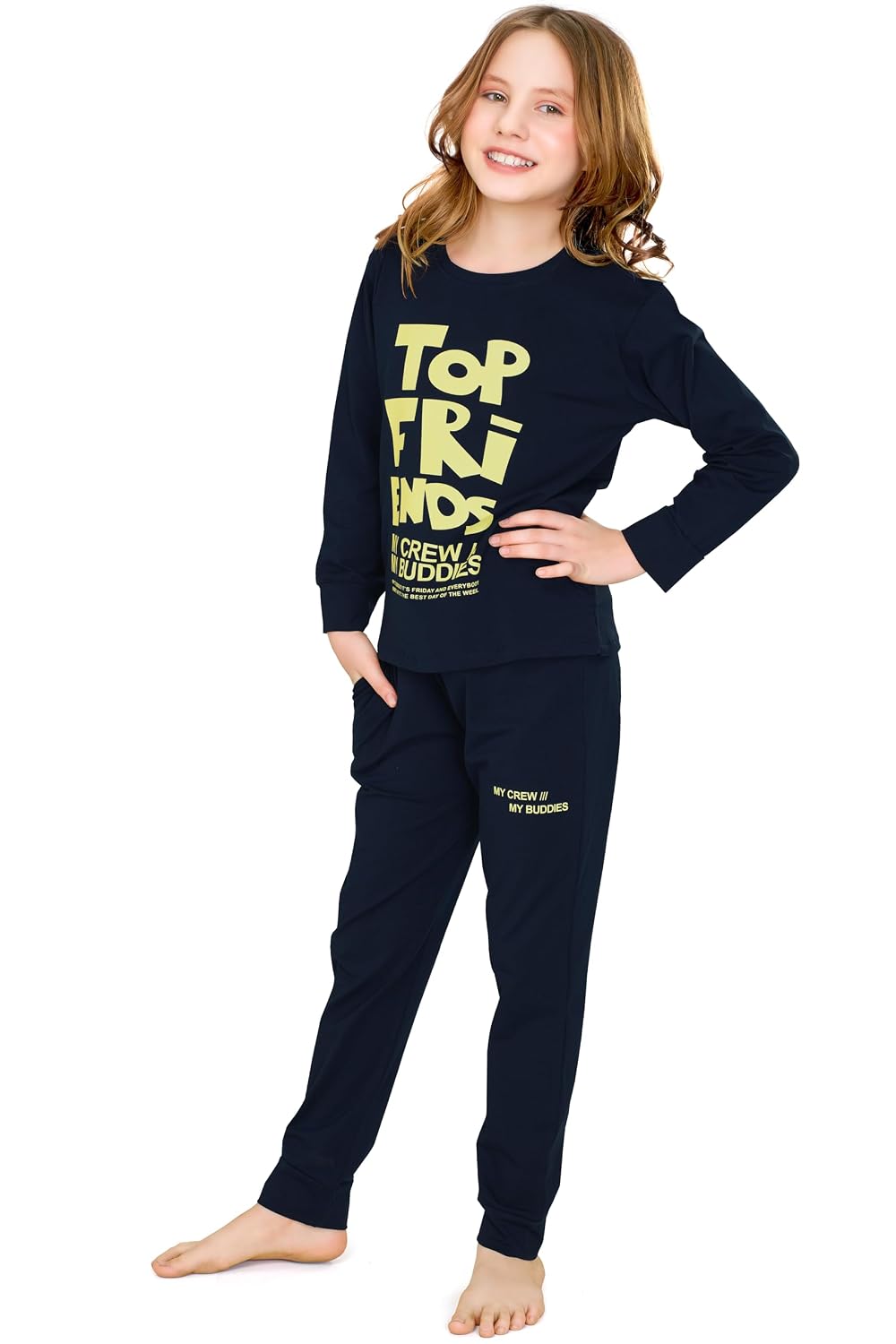 ZEYO Night Suit for Girl's Typography Printed Cotton Night Dress of Top and Joggers Set 5564