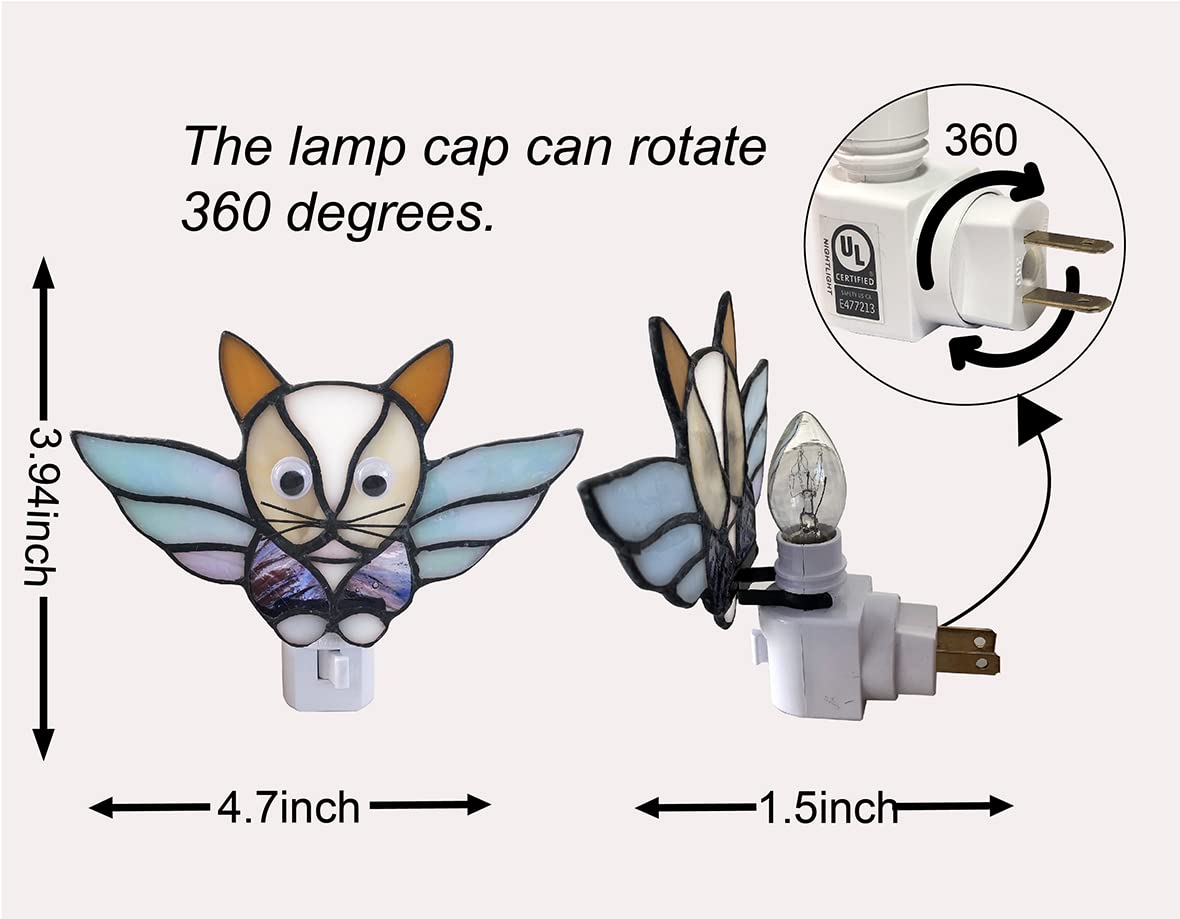 DUONAYU Stained Glass cat Night Light, Cats Decorative Night Light, Pet Commemorative Gift, Love Cats (DYM9005) (Grey)