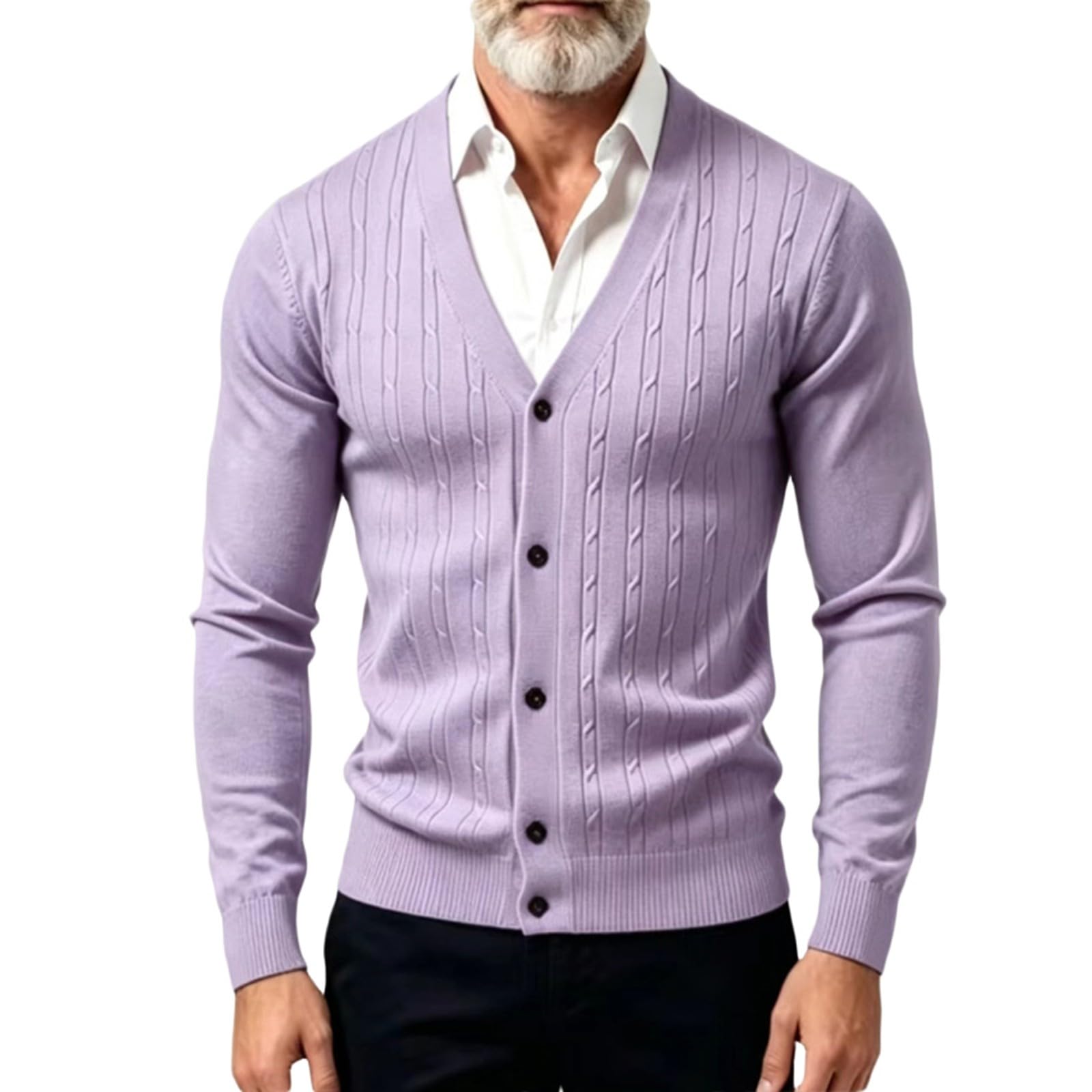 Abrigo de punto con cierre de botones en el pecho y textura clásica de tejido Piedad. Chaqueta de punto moderna para uso diario.