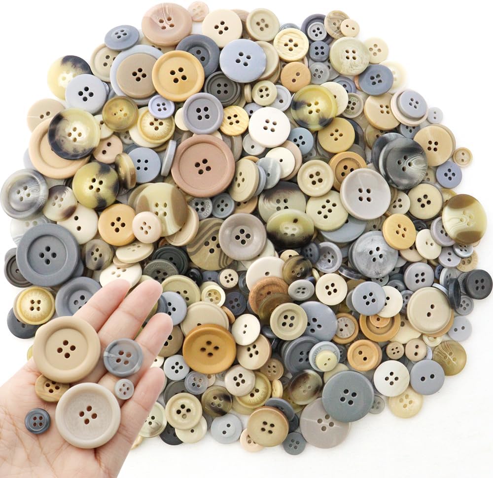 TCOTBE 600 Pcs Resin Buttons Assortment Light Brown Buttons Gray Buttons for Crafts Tan Craft Buttons Bulk Assorted Sizes Buttons for Crafting Sewing DIY Crafts Manual Button Painting