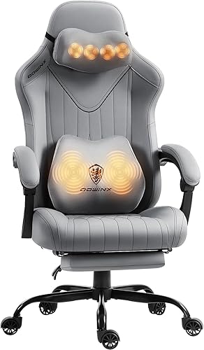 Dowinx Silla de videojuegos para videojuegos con masaje de cuello Shiatsu y soporte lumbar para el hogar, oficina, reclinable, altura ajustable,