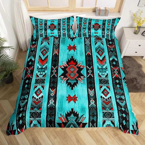 Loussiesd Juego de ropa de cama de 135 x 200 cm, diseño geométrico tribal, estilo exótico, diseño nativo americano, diseño de rayas, color negro