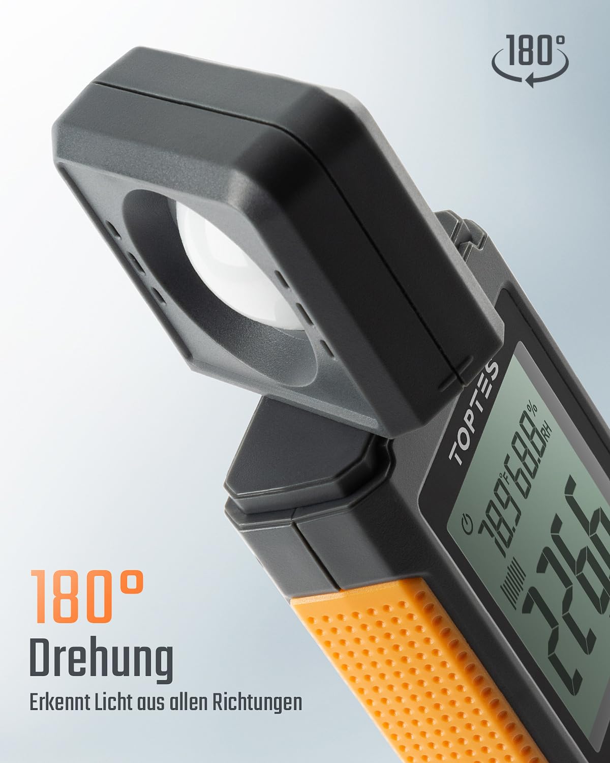 TopTes TS-710 Luxmeter mit 180º drehbarem Sensor, 0-200.000 Lux Lichtmessgerät mit Großes Backlit LCD, Messlicht für Zuhause, Zimmerpflanzen, Büro-Lernbereich - Inklusive Batterie