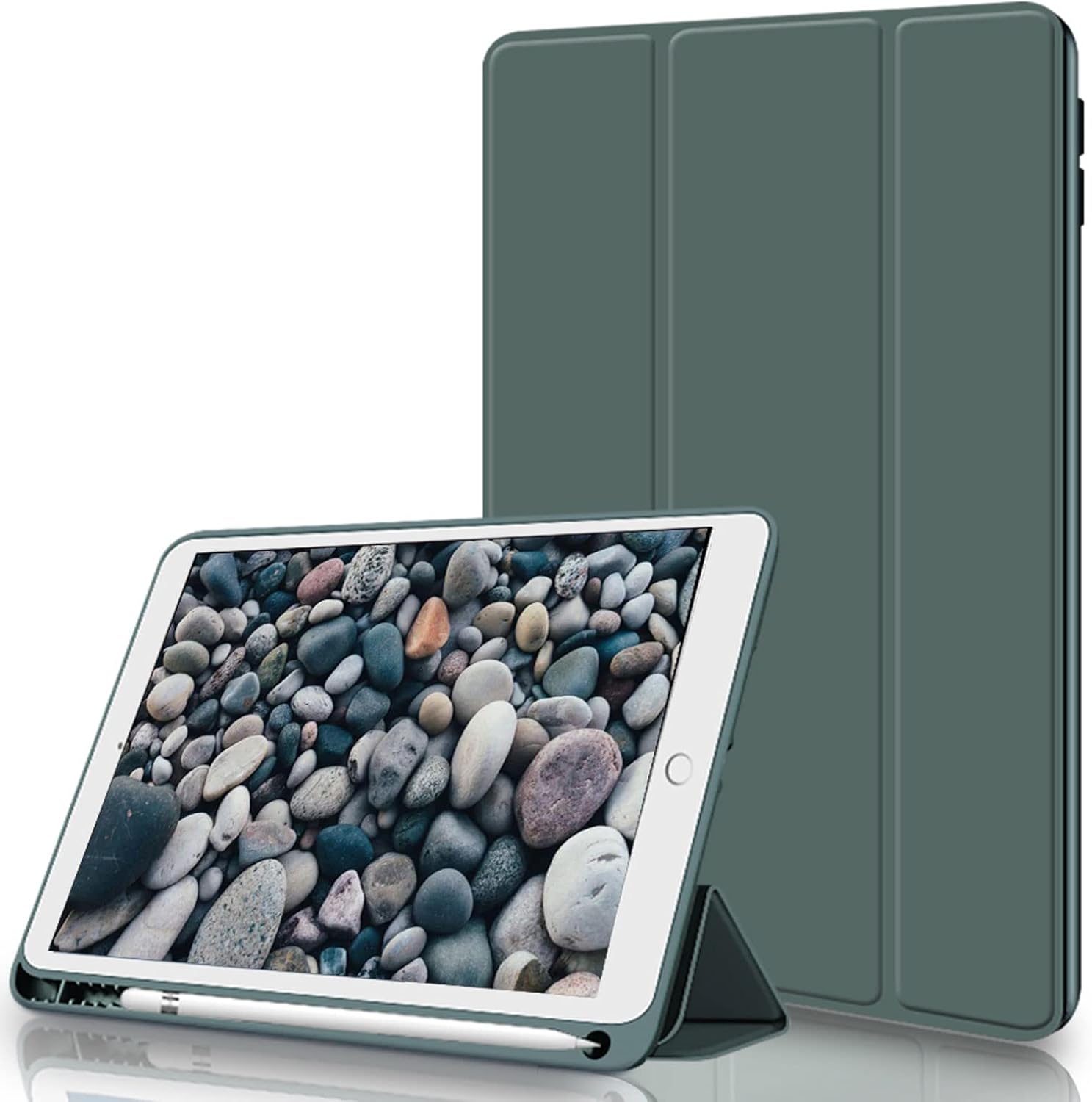 Aoub Case for iPad 9.7 inch 6th/5th Generation Case 2018/2017 with Pencil Holder, Thin Lightweight Smart Stand Cover, Auto Wake/Sleep, Model A1822/A1823/A1893/A1954, Dark Green
