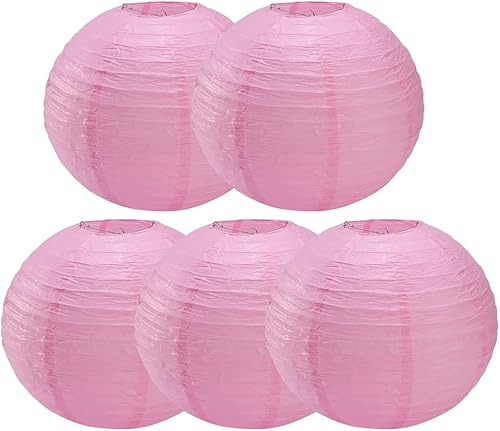 Linternas de papel redondas de papel rosadas, faroles decorativos para bodas, cumpleaños, fiestas y eventos, 16 pulgadas, 5 paquetes (rosa claro) disponible en Yaxa Peru