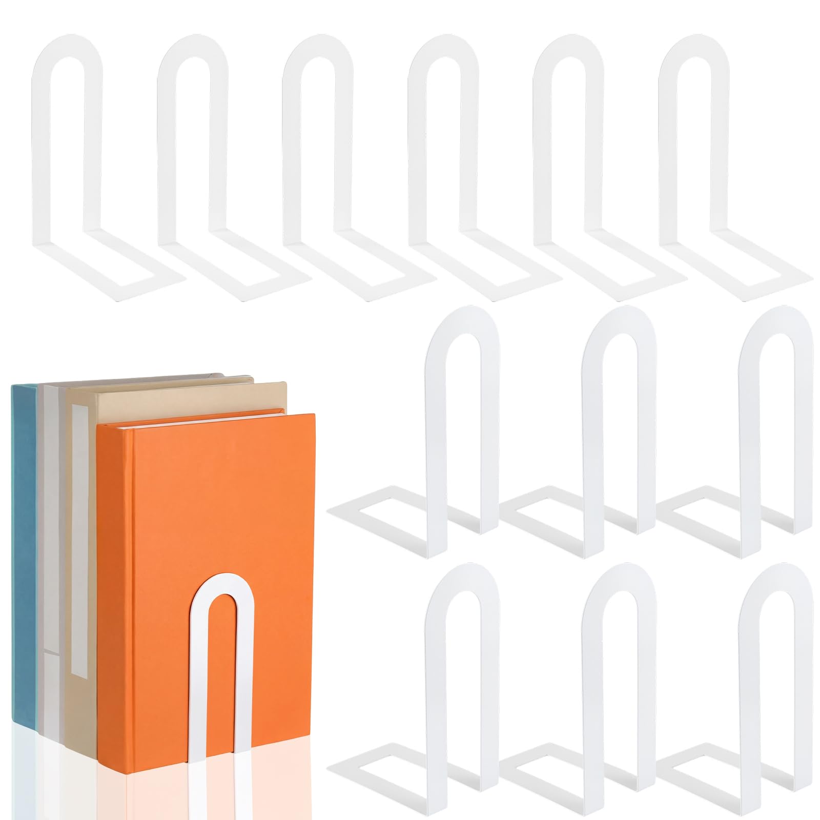 Chunful 12 Pcs Metal Book Ends, Minimalist White, 5.5 * 3.75 * 2.25inch โ image 1