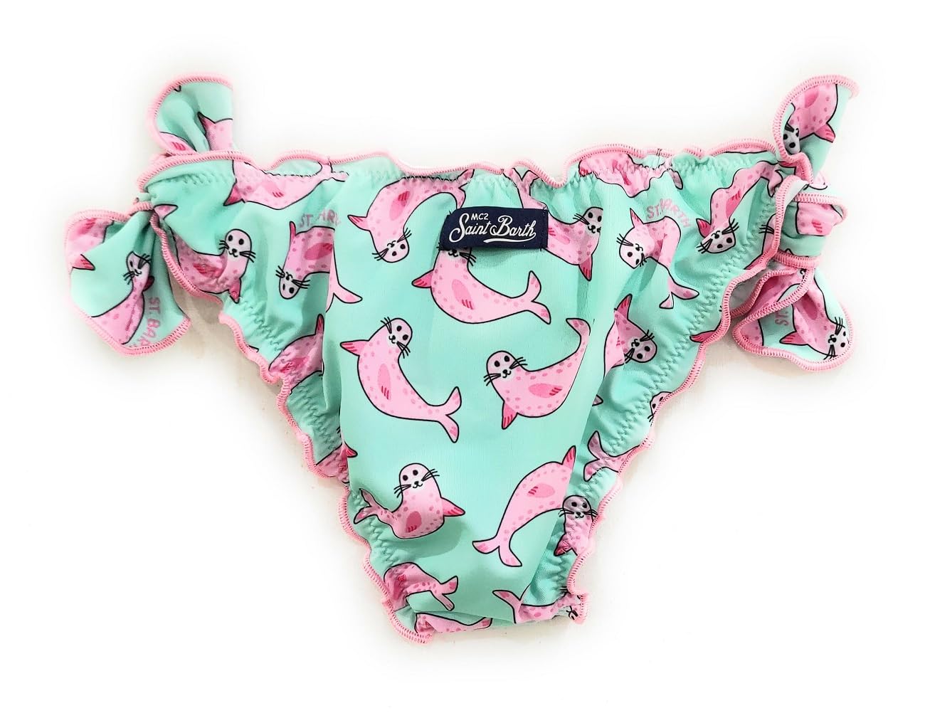Saint Barth MC2 Costume Slip Verde Acqua Stampa Foca Rosa