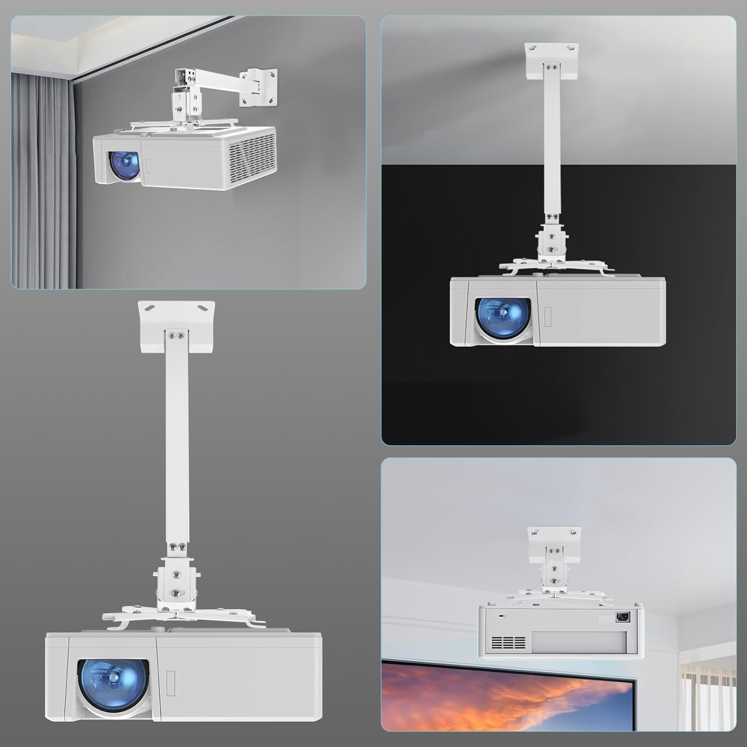 Project Mount, Ceiling & Wall Installation, Adjustable 43–65cm Aluminium Alloy Bracket with 360° Rotation, ±30° Tilt, Load Capacity 10KG, Compatible with Most Projectors（(Not support GC357B,GC355）