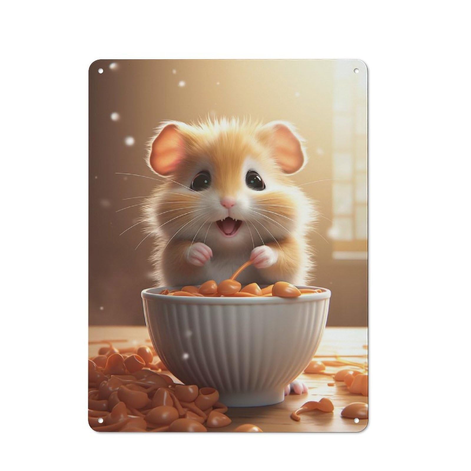 Junmoney Cute Hamster Eating Vintage Tin Sign 40X30cm, Nostalgic Retro Room Decor For Bedroom, Office, Home Bar Or Dining Room