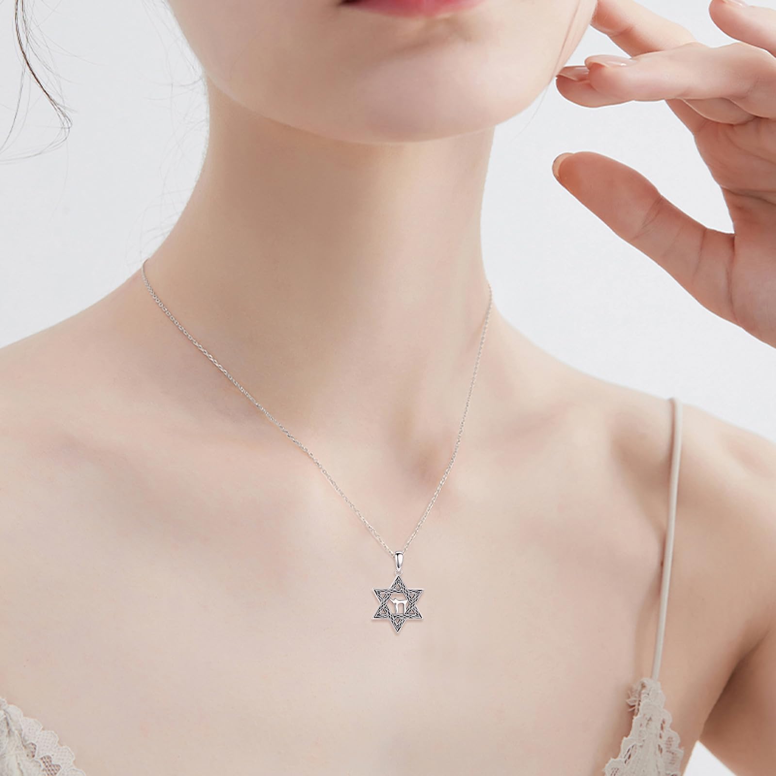 Vadmans Collana con stella di David in argento sterling, chai ebreo, per uomo e donna, Argento sterling, Cristallo