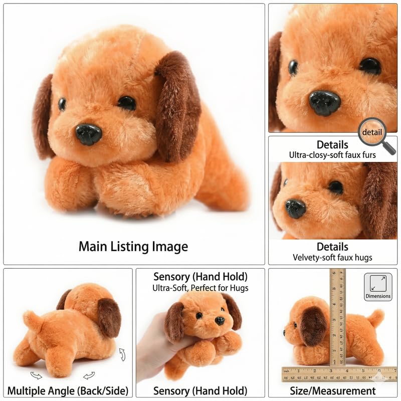 Image of HUG 'n' FEEL SOFT TOYS Sleeping Brown Dog Plush Toy (30 cm) | Cute Stuffed Animal Cuddly Puppy Doll for Kids, Boys & Girls, Newborn Baby Shower & Home Room Decor