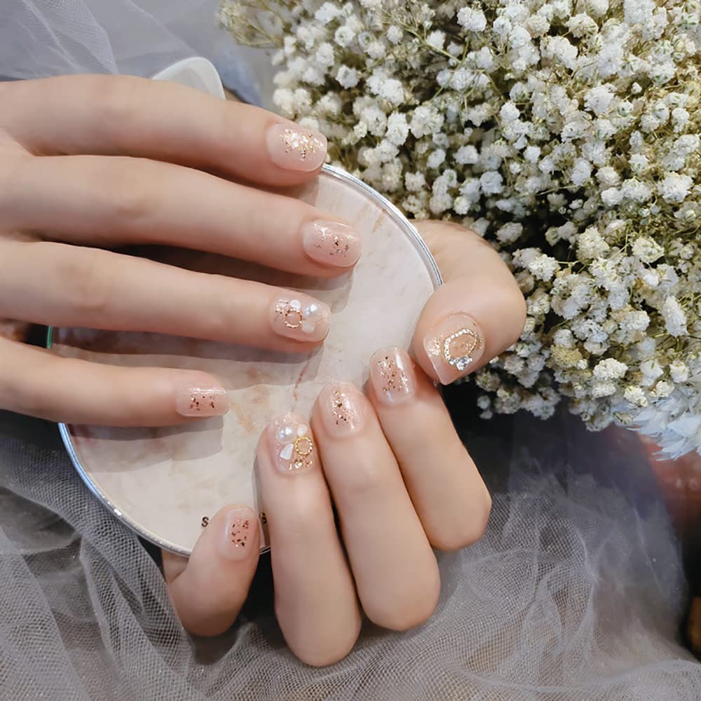 Amazon | Anxncer 24枚入り ネイルチップ 淡色ヌードピンクシェル  