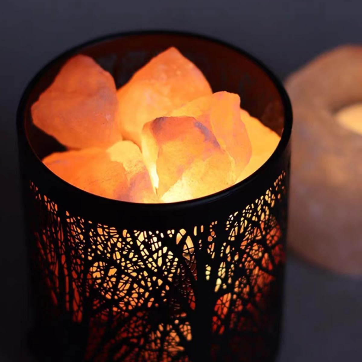 Lampe de Sel de Table Cylindrique Noire en Fer, Kit 1 Pièce
