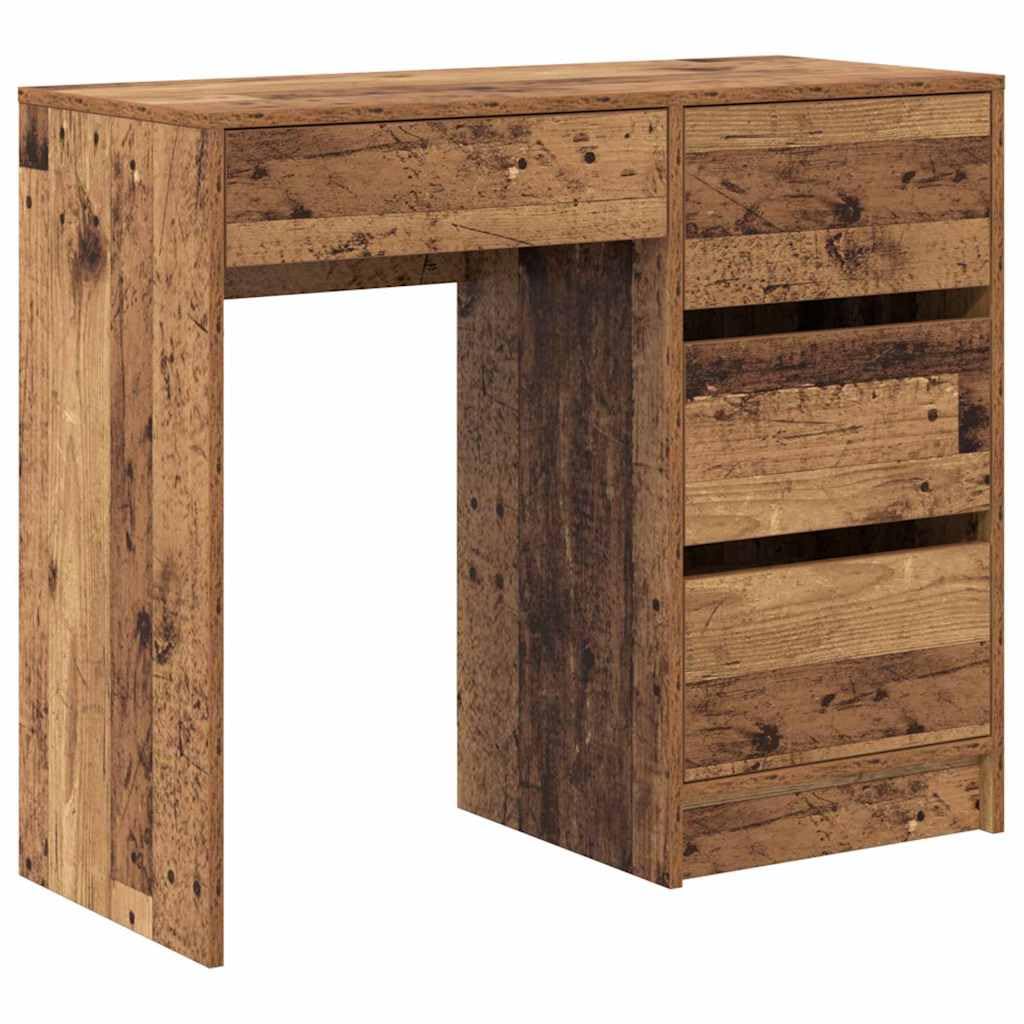 Escritorio Madera Ingeniería 90 x 37,5 x 75 cm | Con cajones y estantes, para teletrabajo, almacenamiento de CPU y cables, acabado textureado