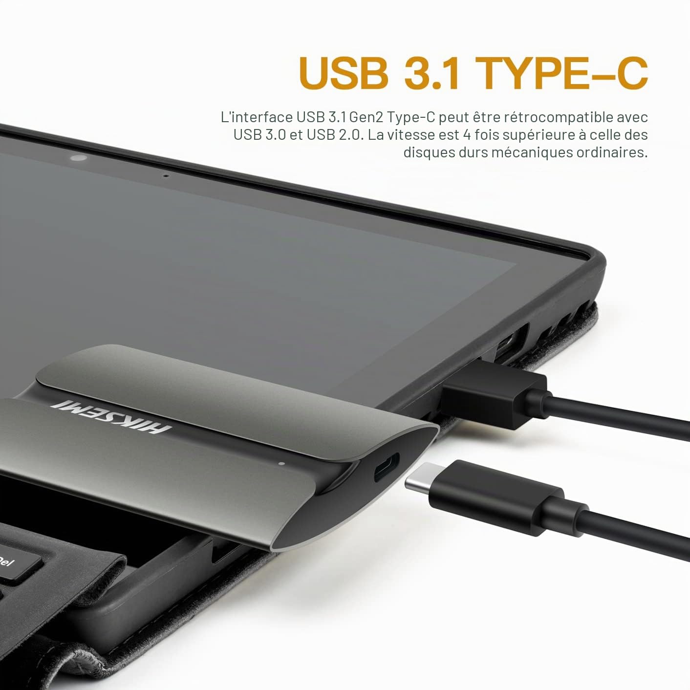 HIKSEMI SSD Externe Portable 2TO, Vitesse de Lecture jusqu'à 560 Mo/s, USB 3.1/Type C Ultra Mince Disque SSD Externe pour PC/Laptop/Tablets/Smartphones (Gris) - T300S