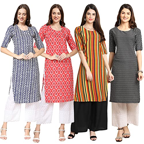 Image of Pinkmint Women's Crepe Digital Print Straight Kurta [Pack of 4] (CCV-334-338-339-335)