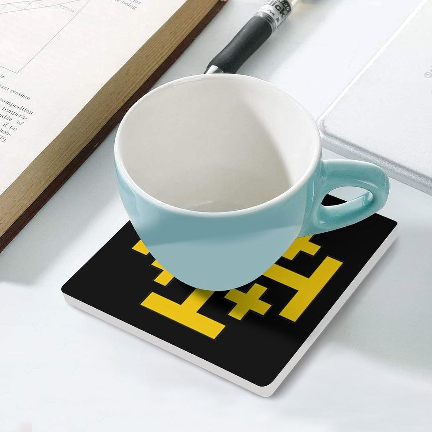 Kingdom of Jerusalem Flag Funny Ceramic Coasters for Drinks Absorbent Cup Holder Tabletop Protector with Cork Base