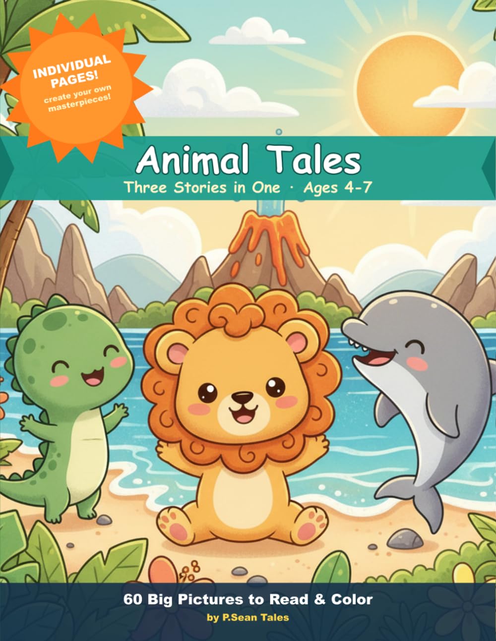 Animal Tales: A 3-in-1 Read & Color Storybook for Kids Ages 4-7 — with Leo the Lion, Marina the Dolphin & Rory the Dinosaur