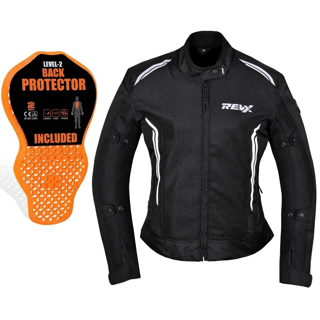 REVX Sommer Motorradjacke Damen mit CE Protektoren | Ultra Belüftet Leichte Sommerjacke mit Rückenprotektor