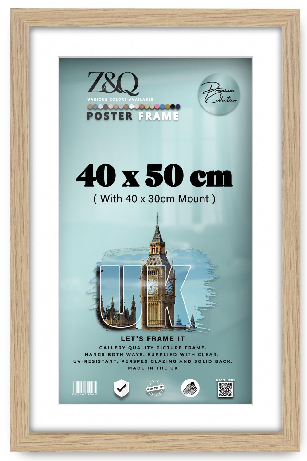 Z&Q - Eton Wood (40 x 50 cm) Poster Frame with 40 x 30 cm White Mount Sturdy Wall Frame 16 x 20 Inch For Art Gallery, Home Décor, Wall Décor and Artwork [ Oak ]