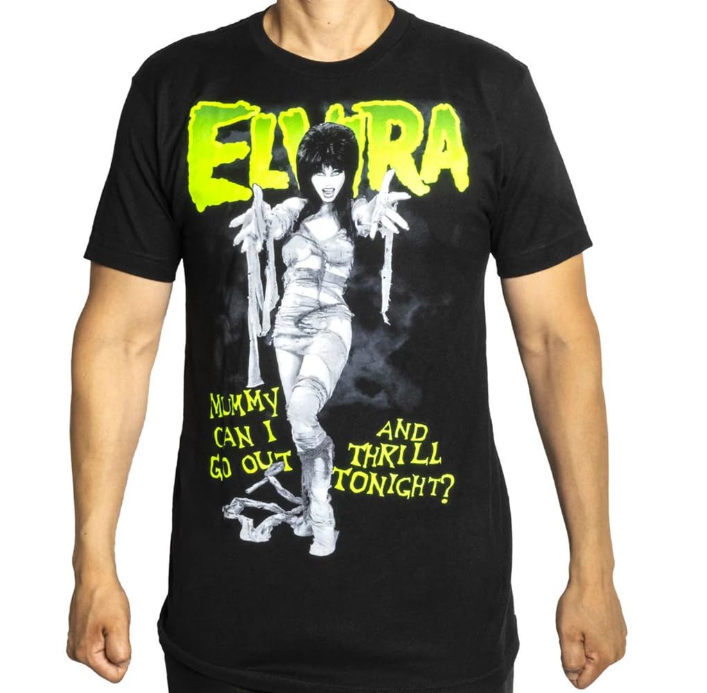 kreepsville 666 Elvira Mistress of The Dark Mummy Thrill Tonight Gothic Horror T-Shirt, Black, 3XL