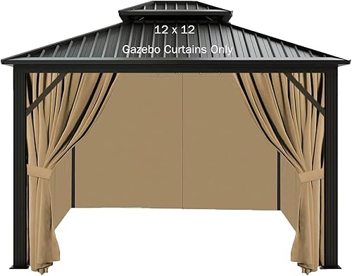 Cortinas de gazebo de 12 x 12 pies para exteriores, impermeables, color caqui, cortina universal de repuesto, 4 paneles, paredes laterales con