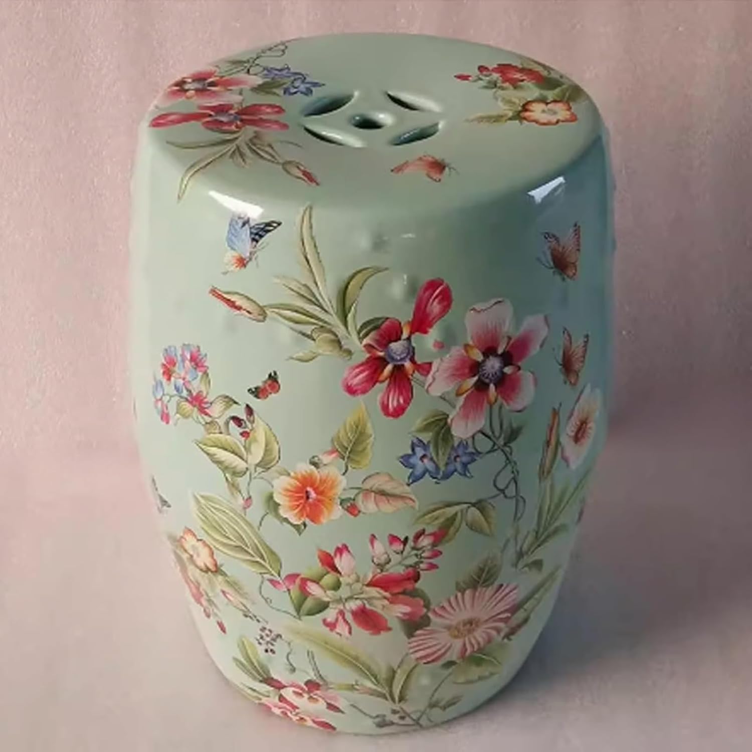 Ceramic Decorative Garden Stool, Chinese-Style Drum Stool, Outdoor Stools for Sitting, Shoe Changing Bench, Small Drum Stool for Patio, Front Porch, Backyard(White)