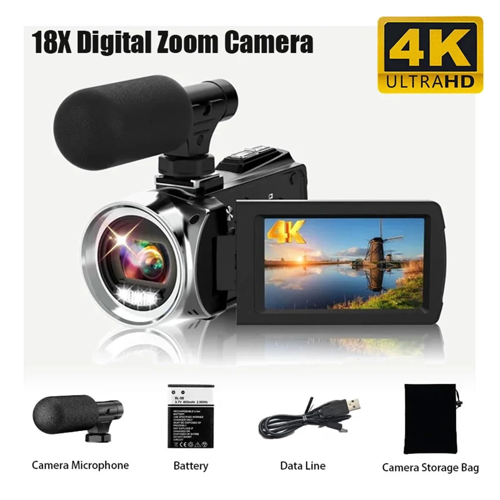 BINBINNIAO 4k HD Dight Camera Electronic Anti Shake Handheld with
