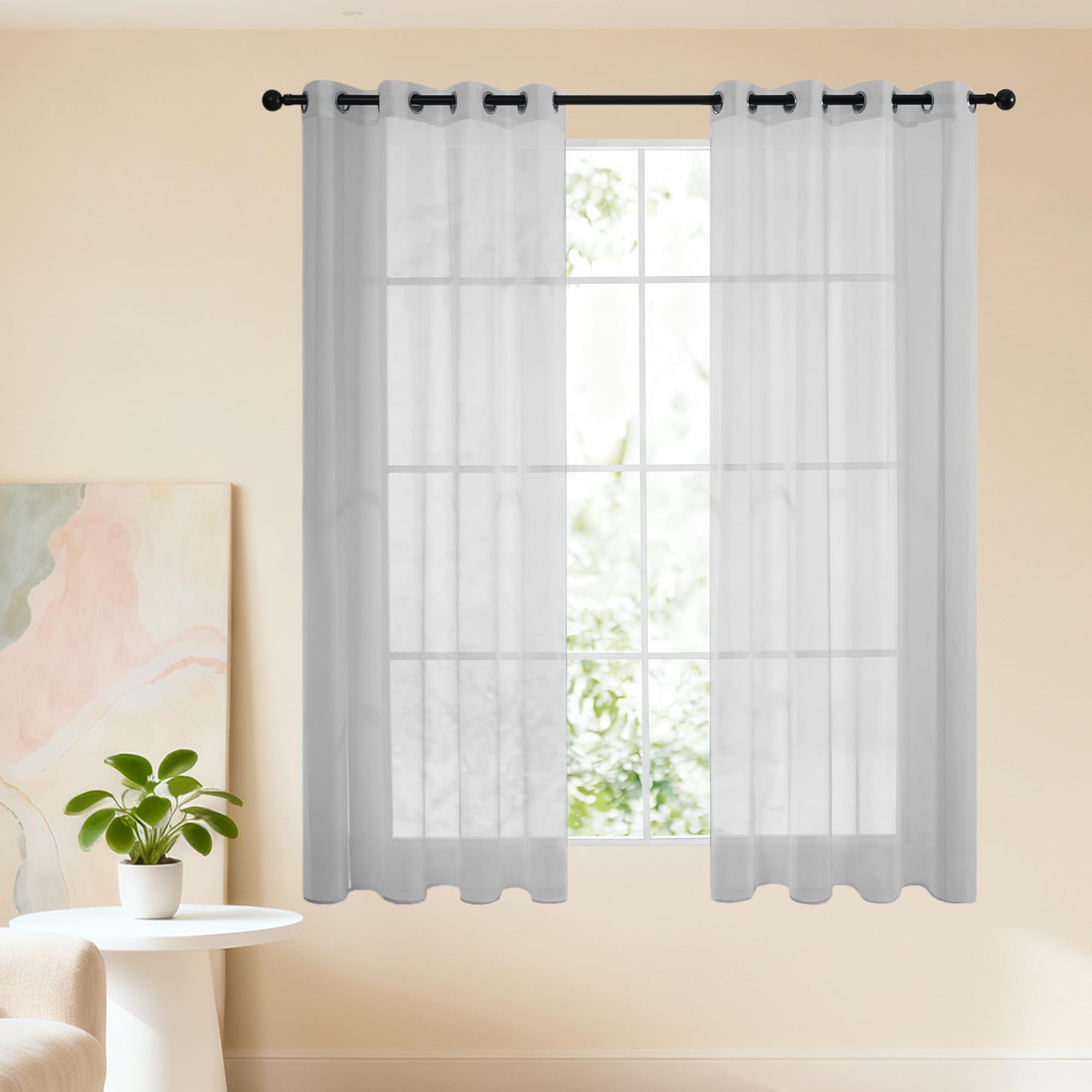 Zasłony Półprzezroczyste 140 x 250 cm Zwiewna Zasłony Do Salonu Z Woalu Elegancka Klasyczna, Do Okien, Sypialni, Salonu, Jasny szary
