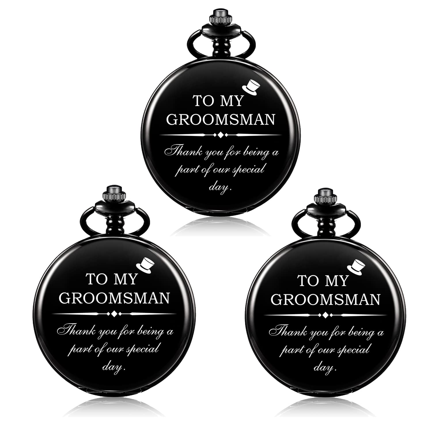 3 Pcs Groomsman Gifts for Wedding Engraved Pocket Watch Best Man Roman Numerals Quartz Pocket Watch Wedding with Chain-image-12