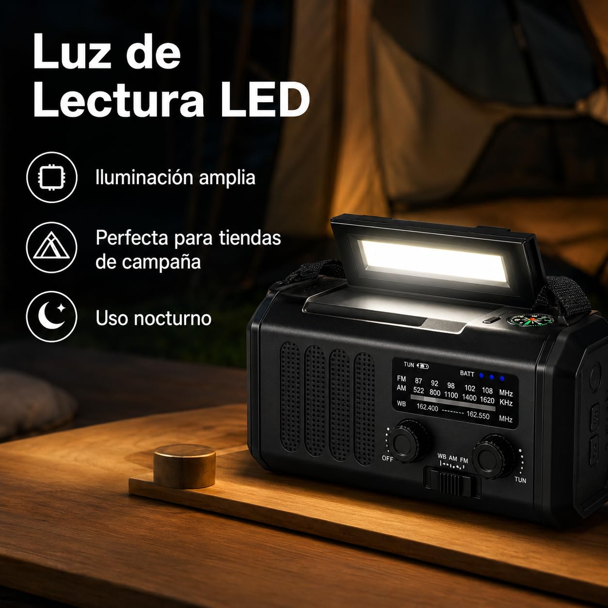 Radio de Emergencia Portátil 20000 mAh, Alarma SOS, Radio FM/Am con lámpara de Lectura, brújula,generador de manivela y Carga Solar, para Exteriores, Carga de Emergencia para Smartphones (Black)