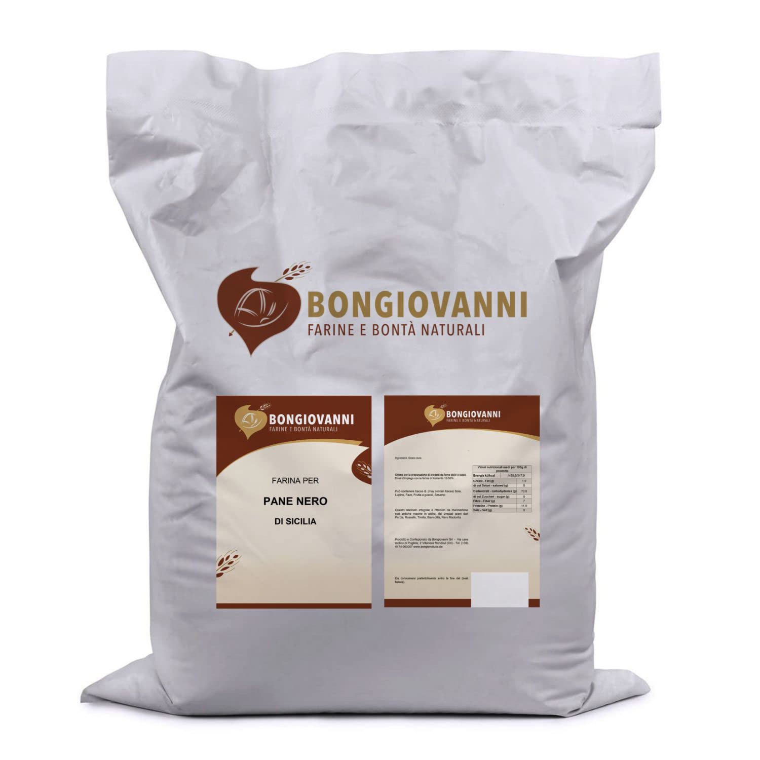 Bongiovanni Bontà Naturali Farina integrale pane nero di Sicilia 25Kg