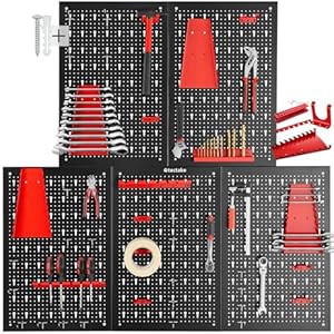 tectake® Organizador de Herramientas de Pared, Panel Perforado, Estantería de Taller con Ganchos, Banco de Herramientas, Herramientas Bricolaje, Tablero Perforado – 5 Tableros