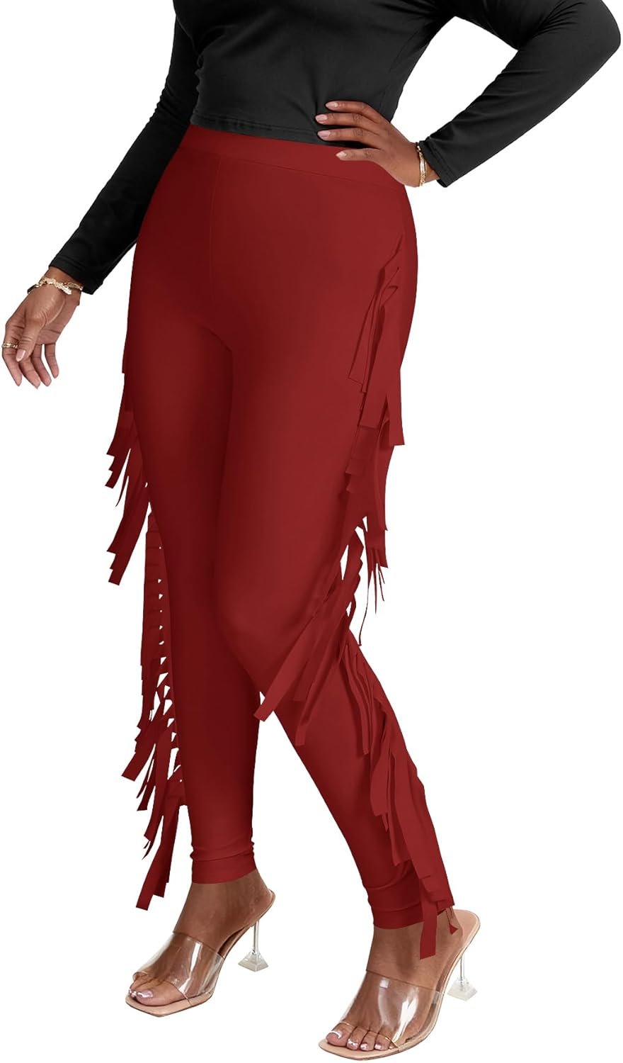 LYANER Women's High Waist Fringe Jogger Sweatpants Tassels Side Bodycon Pants - Image 4