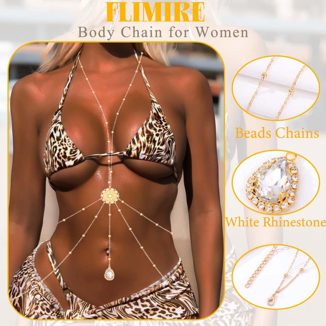 Gold Body Chain for Women Layered Rhinestone Waist Chains Summer Beaded Bra Body Jewelry Gifts