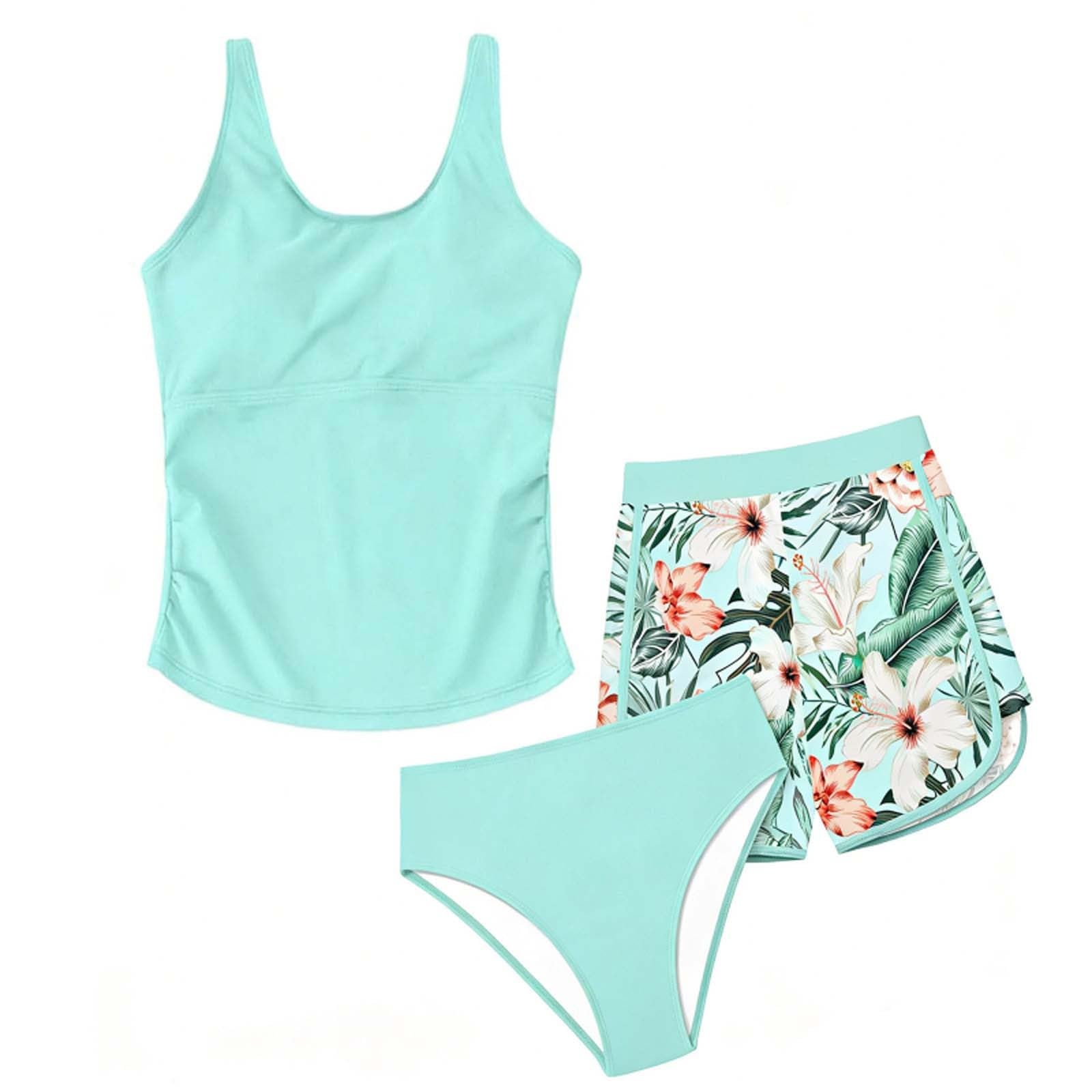 Mädchen Bikini Set Badeanzug 2-Teilig Einfarbig Badeshirt und High Taille Badeshorts mit Kordelzug Zweiteiliger Hawaiian Badebekleidung Strand Bademode Regular Tankini Sommer Schwimmanzug