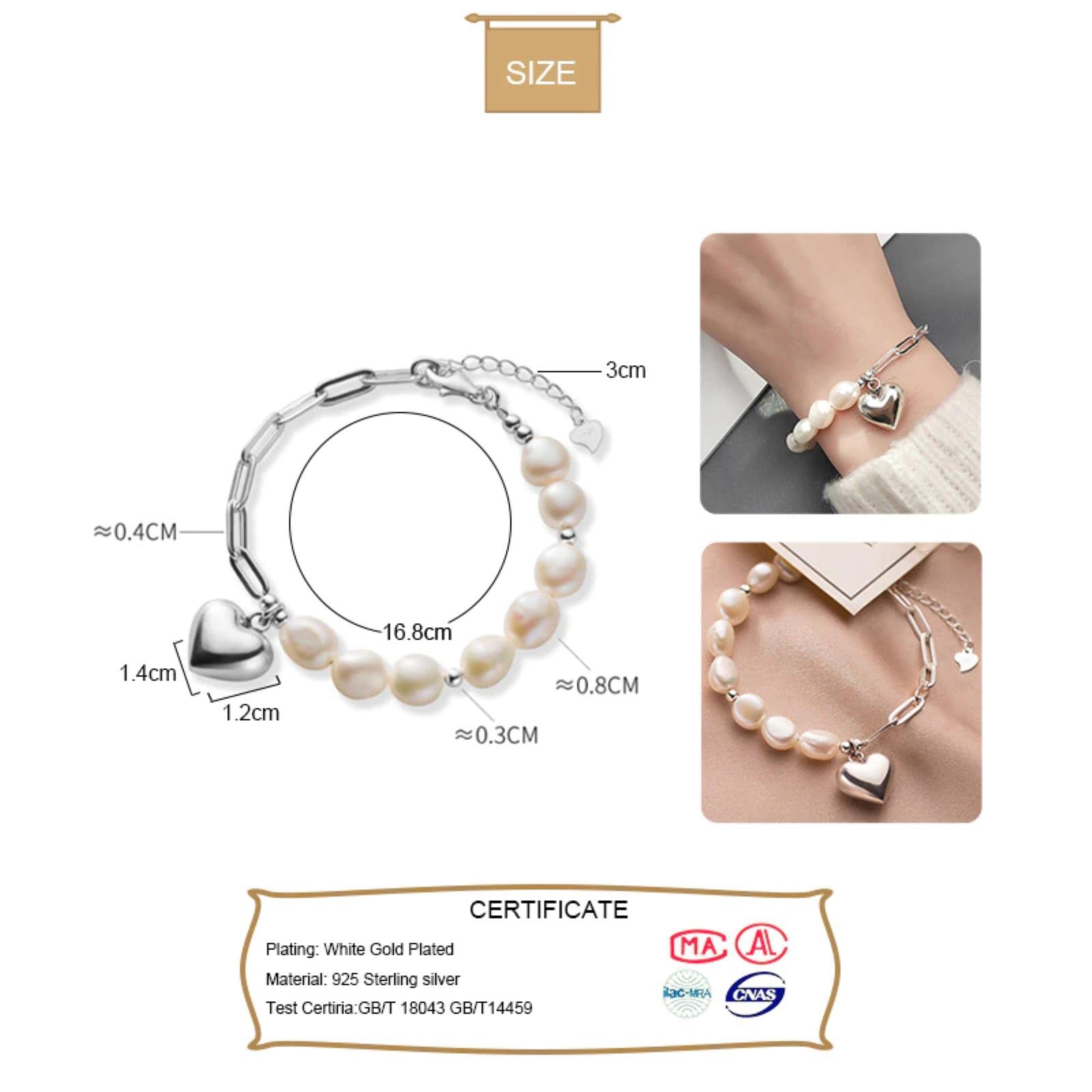 Collar con Colgante de corazón de Perla barroca de Plata de Ley 925 para Mujer, joyería S925 para Boda y cumpleaños