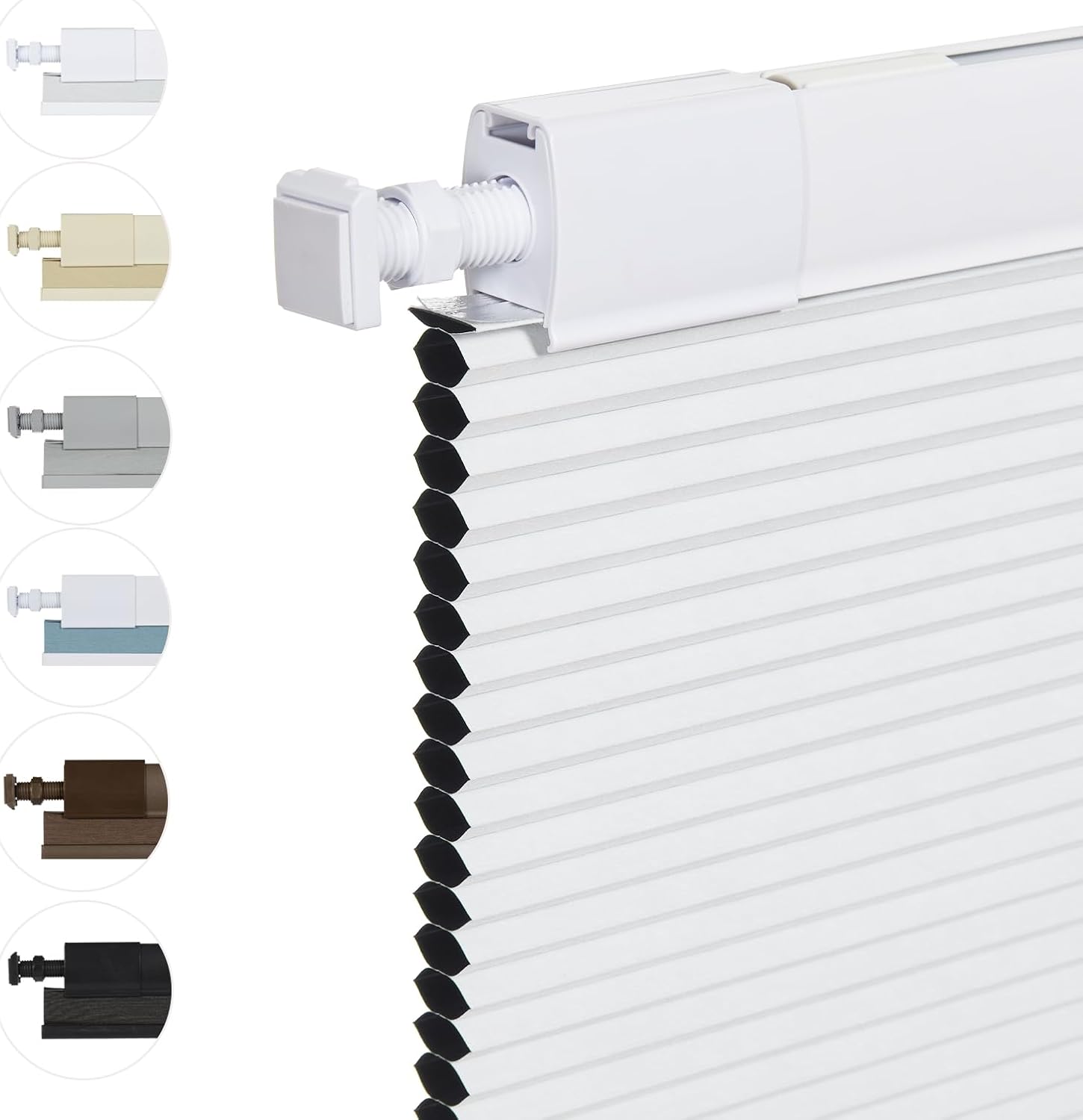 Photo 1 of Persilux No Drill No Tools Cellular Shades Top Down Bottom Up Honeycomb Blinds Blackout Cordless Window Blinds Easy to Install Cellular Shade for Windows (34" W x 72" H, White-Blackout)